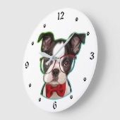 Niedlicher Pop Art Hipster Boston Terrier Dog Große Wanduhr (Winkel)