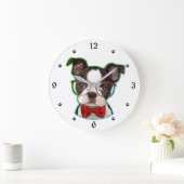 Niedlicher Pop Art Hipster Boston Terrier Dog Große Wanduhr (Zuhause)