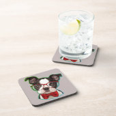 Niedlicher Pop Art Hipster Boston Terrier Getränkeuntersetzer (Rechte Seite)