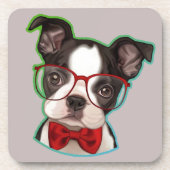 Niedlicher Pop Art Hipster Boston Terrier Getränkeuntersetzer (Vorderseite)
