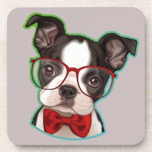 Niedlicher Pop Art Hipster Boston Terrier Getränkeuntersetzer