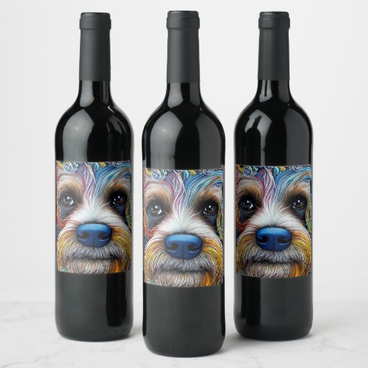 Niedlicher Pop Art Terrier Weinetikett (Flaschen)