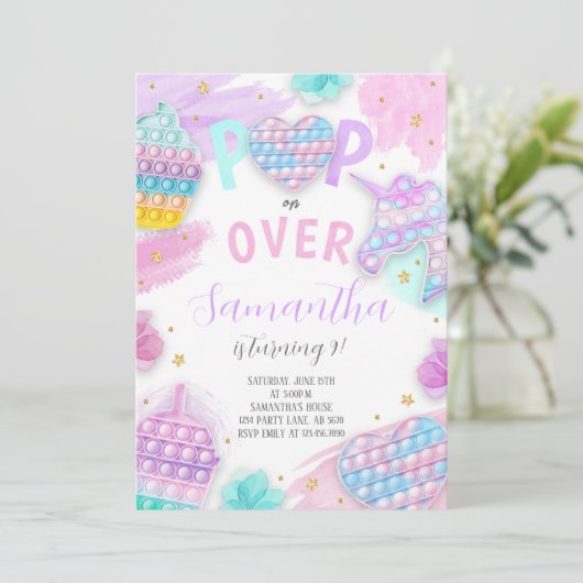 Niedlicher Pop Es Fidget Einladung (Stehend Vorderseite)