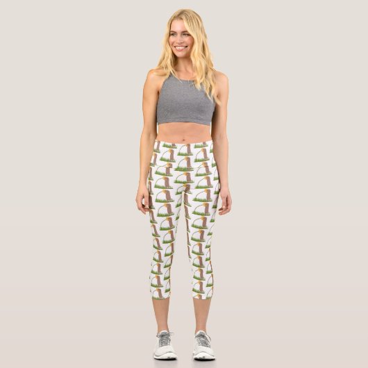 Niedlicher Präriehund schnüffelt Blume Cartoon Capri Leggings (Vorderseite)