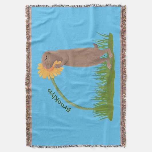 Niedlicher Präriehund schnüffelt Blume Cartoon Decke (Vorderseite Vertikal)