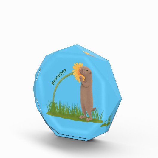 Niedlicher Präriehund schnüffelt Blume Cartoon Fotoblock (Rechts)