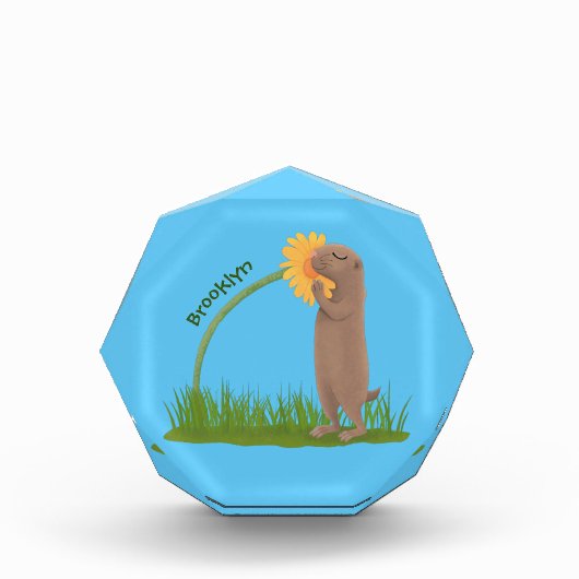 Niedlicher Präriehund schnüffelt Blume Cartoon Fotoblock (Vorderseite)