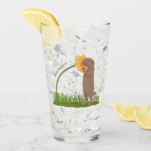 Niedlicher Präriehund schnüffelt Blume Cartoon Glas