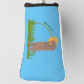 Niedlicher Präriehund schnüffelt Blume Cartoon Golf Headcover (Rotieren 90)