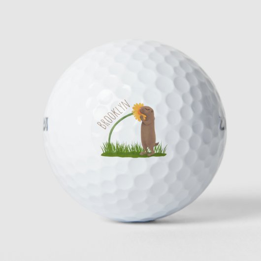 Niedlicher Präriehund schnüffelt Blume Cartoon Golfball (Vorderseite)