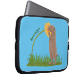 Niedlicher Präriehund schnüffelt Blume Cartoon Laptopschutzhülle (Vorne Rechts)