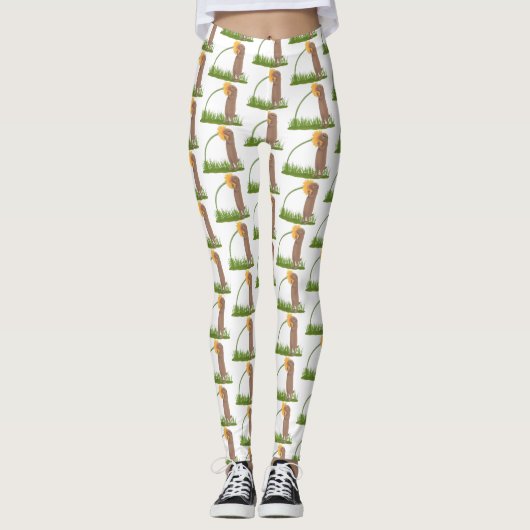 Niedlicher Präriehund schnüffelt Blume Cartoon Leggings (Vorderseite)