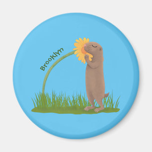 Niedlicher Präriehund schnüffelt Blume Cartoon Magnet