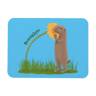 Niedlicher Präriehund schnüffelt Blume Cartoon Magnet