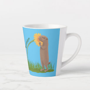 Niedlicher Präriehund schnüffelt Blume Cartoon Milchtasse