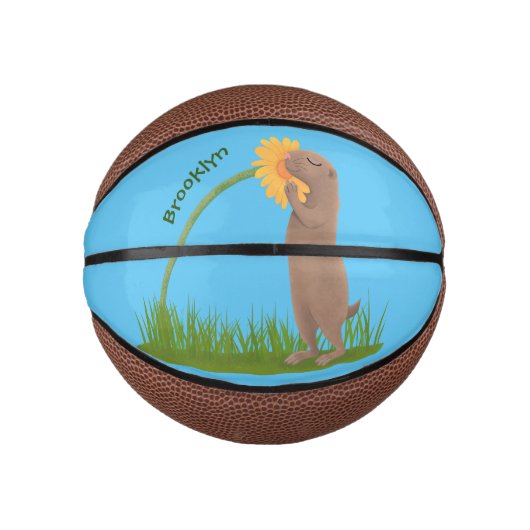 Niedlicher Präriehund schnüffelt Blume Cartoon Mini Basketball (Vorderseite)