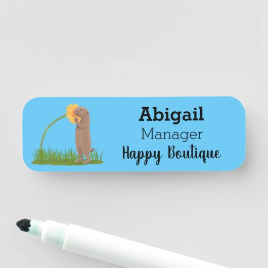 Niedlicher Präriehund schnüffelt Blume Cartoon Namensschild (Beispiel)
