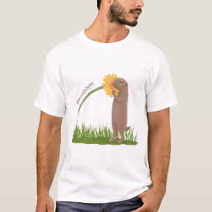 Niedlicher Präriehund schnüffelt Blume Cartoon T-Shirt