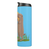 Niedlicher Präriehund schnüffelt Blume Cartoon Thermosbecher (Nach rechts gedreht)