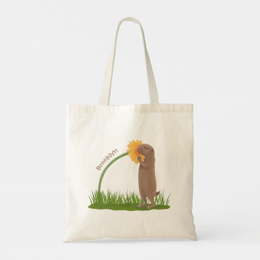 Niedlicher Präriehund schnüffelt Blume Cartoon Tragetasche (Rückseite)