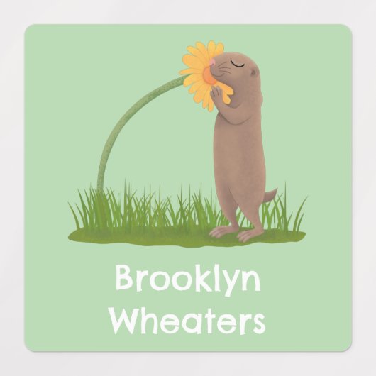 Niedlicher Präriehund und Cartoon der Blume person Etiketten (Design 2)