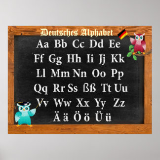 Niedlicher Professor Owl Deutsches Alphabet Poster