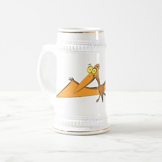 Niedlicher Pterodactylus-Cartoon Bierglas (Vorderseite Links)