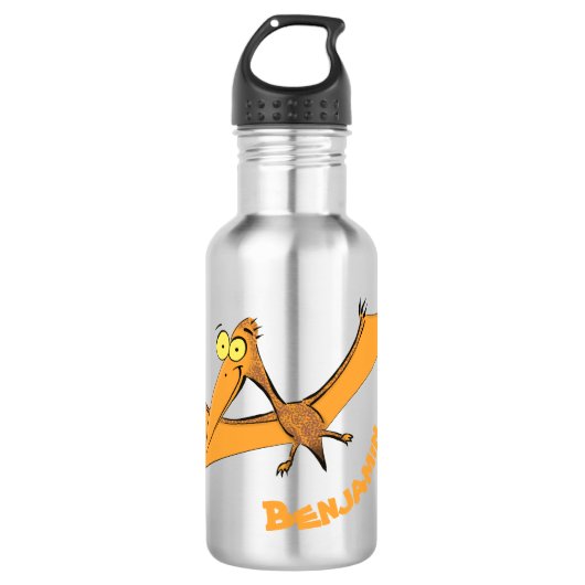 Niedlicher Pterodactylus-Cartoon Edelstahlflasche (Vorderseite)
