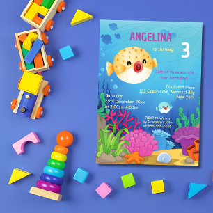 Niedlicher Puffer Fisch Blauer Ozean Geburtstag Einladung