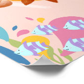 Niedlicher Pufffisch in rosa Meereslandschaft, Poster (Ecke)