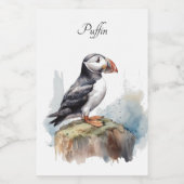 Niedlicher Puffin auf einem Felsen in Aquarell Lebensmitteletikett (Einzelnes Label)
