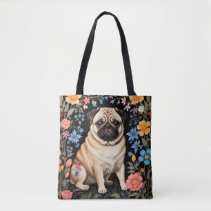 Niedlicher Pug Elegante Farbige Blumen Tasche