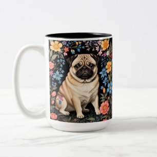 Niedlicher Pug Elegante Farbige Blumen Zweifarbige Tasse