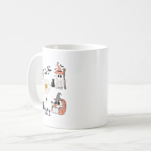 Niedlicher Pumpkin Ghost Boat Fledermäuse Pattern  Kaffeetasse (Vorderseite Links)
