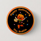Niedlicher Pumpkin Head Trick oder Treater Hallowe Button (Vorderseite)
