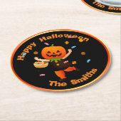 Niedlicher Pumpkin Head Trick oder Treater Hallowe Runder Pappuntersetzer (Angewinkelt)