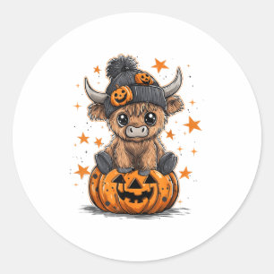 Niedlicher Pumpkin Highland Kuh Halloween Kuh Love Runder Aufkleber