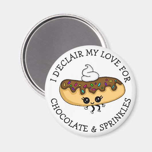 Niedlicher Pun, Schokolade-Éclair mit Sprinklen Magnet (Vorderseite/Rückseite)