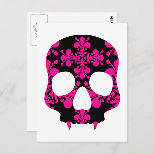 Niedlicher Punk-Gauge-Skull heiß rosa und schwarz Postkarte (Vorne/Hinten)