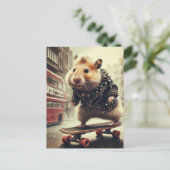 Niedlicher Punk Skateboarding Hamster Doubledecker Postkarte (Stehend Vorderseite)