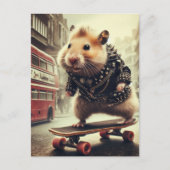 Niedlicher Punk Skateboarding Hamster Doubledecker Postkarte (Vorderseite)