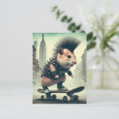 Niedlicher Punk Skateboarding Hamster im Stil der Postkarte (Stehend Vorderseite)