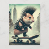 Niedlicher Punk Skateboarding Hamster im Stil der Postkarte (Vorderseite)
