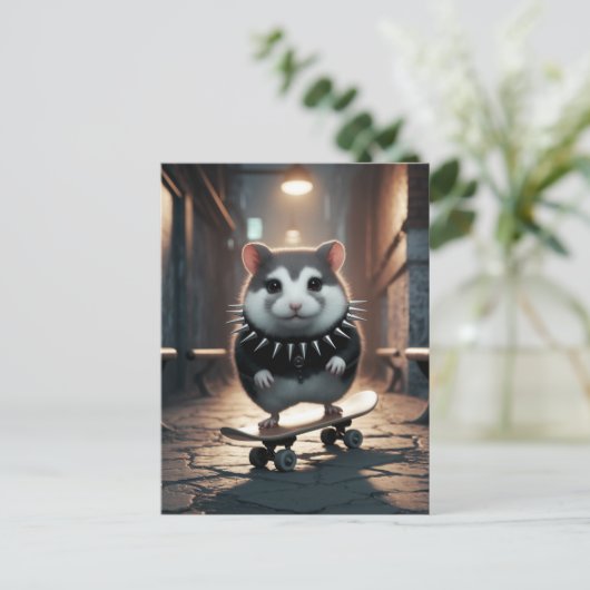 Niedlicher Punk Spiker Collar Skateboarding Hamste Postkarte (Stehend Vorderseite)