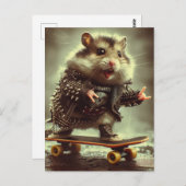 Niedlicher Punk-Spikes-Jacket-Skateboard-Hamster Postkarte (Vorne/Hinten)
