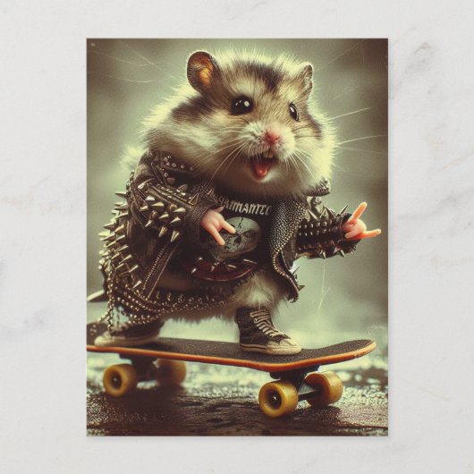 Niedlicher Punk-Spikes-Jacket-Skateboard-Hamster Postkarte (Vorderseite)