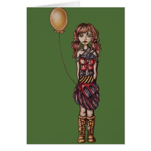 Niedlicher PunkCartoon des Mädchens gelben Ballon