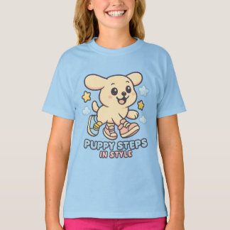 Niedlicher Puppy Cartoon Girls T - Shirt Fun Dog