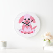 Niedlicher Puppy Dog Pink Cartoon Girl Große Wanduhr (Zuhause)