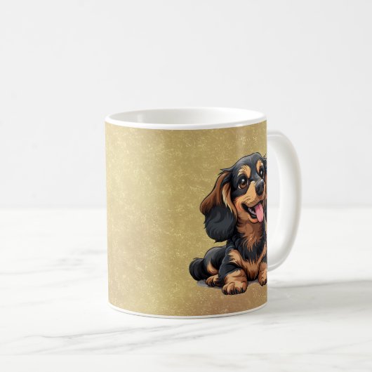Niedlicher Puppy-Hund mit schwarzer und brauner Da Kaffeetasse (VorderseiteRechts)